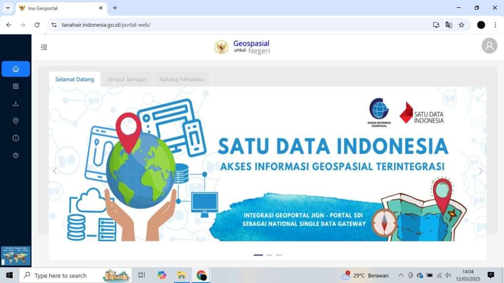 Tampilan website Tanah Air Indonesia Ina-Geoportal milik Badan Informasi Geospasial (BIG)