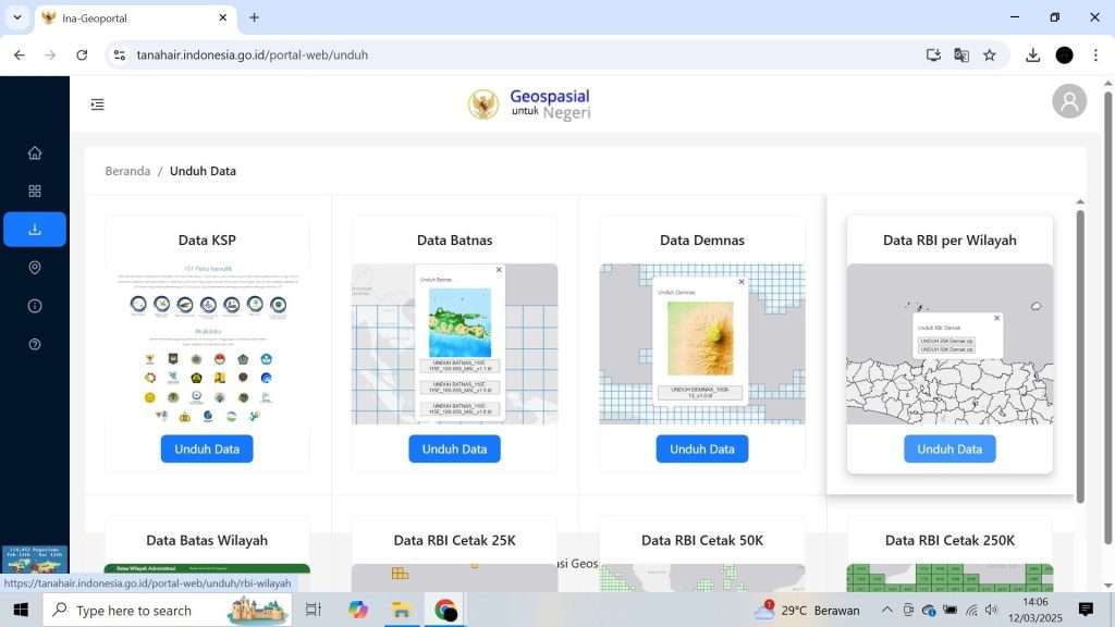 Ina-Geoportal untuk mengunduh Peta Indonesia per wilayah