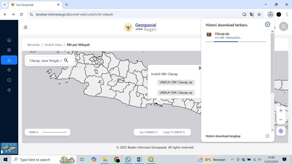 Unduh data per wilayah pada Ina-Geoportal