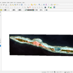 Visualisasi hasil preprocessing citra satelit Pulau Tidung di QGIS, menampilkan komposit warna RGB dengan data spasial yang telah diproses